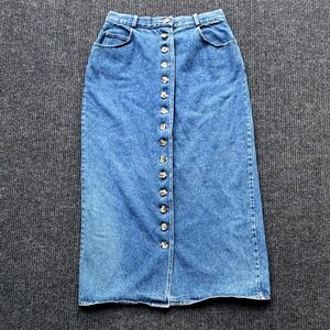 VTG‎ Harvé Benard Denim Skirt Midi Button Front Pockets Cotton Sz 12